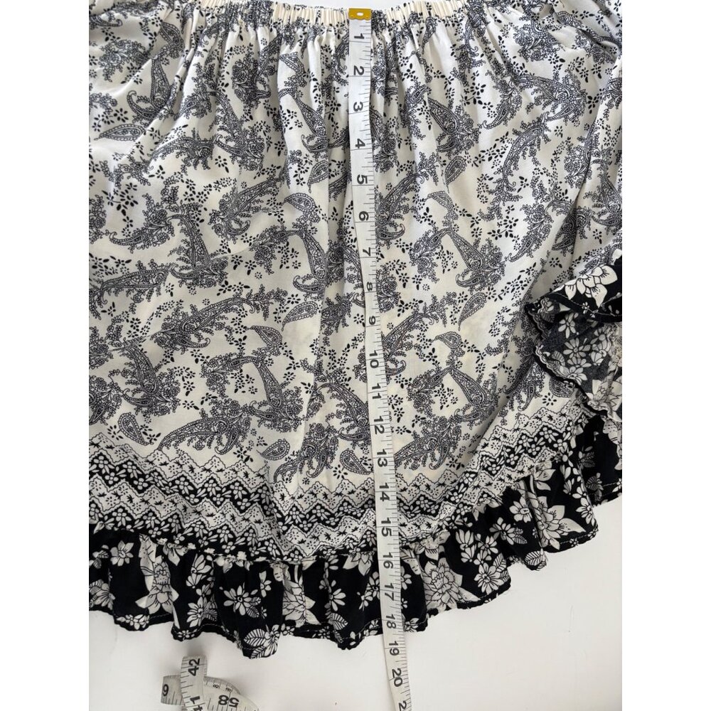 Ruffle Hem Skirt Large Black White Floral Paisley Boho Cottagecore Festival - Picture 8 of 13